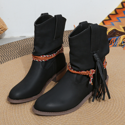 Western Tassel Ankle Boots