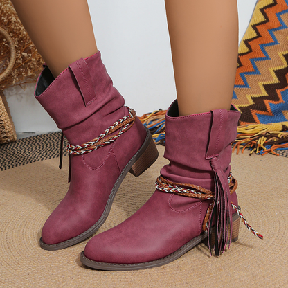 Western Tassel Ankle Boots