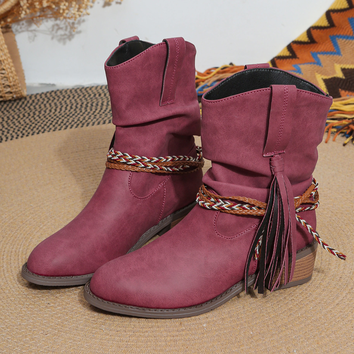 Western Tassel Ankle Boots