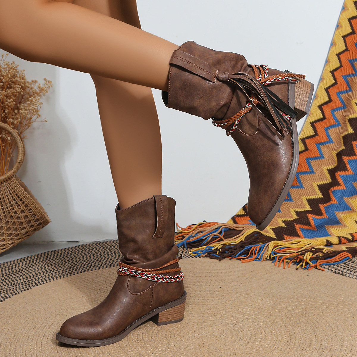 Western Tassel Ankle Boots