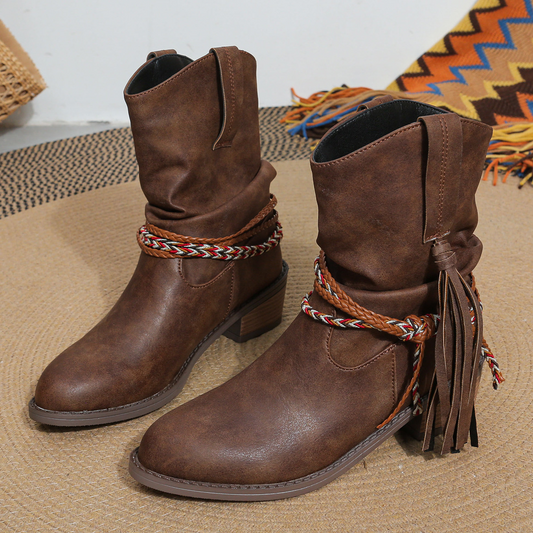 Western Tassel Ankle Boots