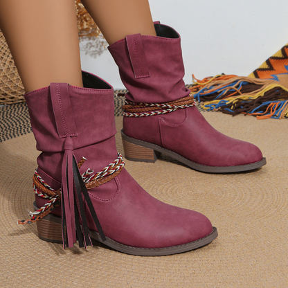 Western Tassel Ankle Boots