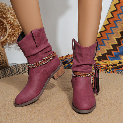 Western Tassel Ankle Boots