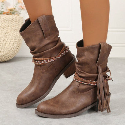 Western Tassel Ankle Boots